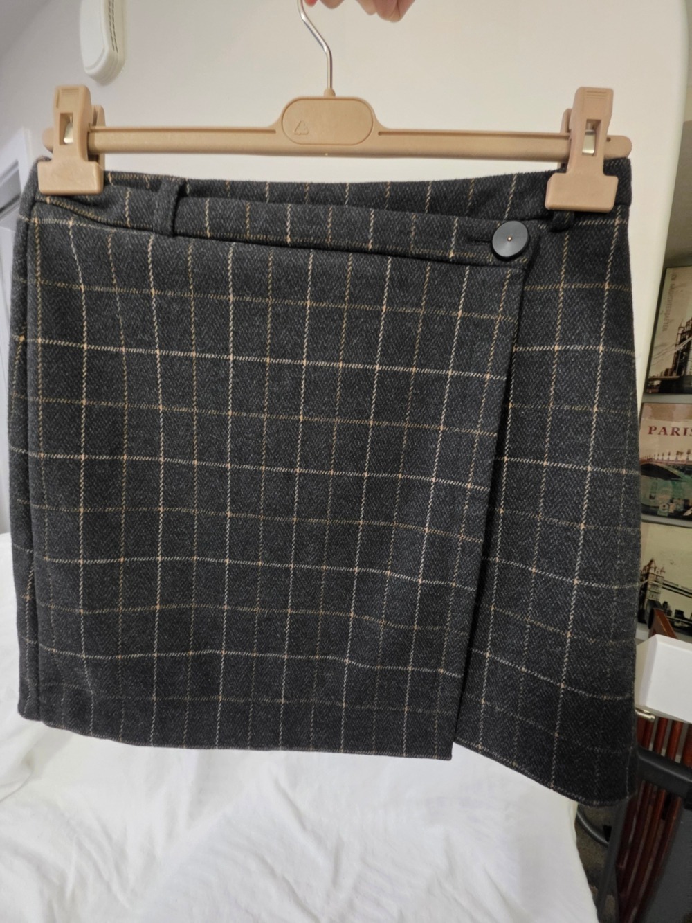 Gray Windowpane Wrap Skirt XS